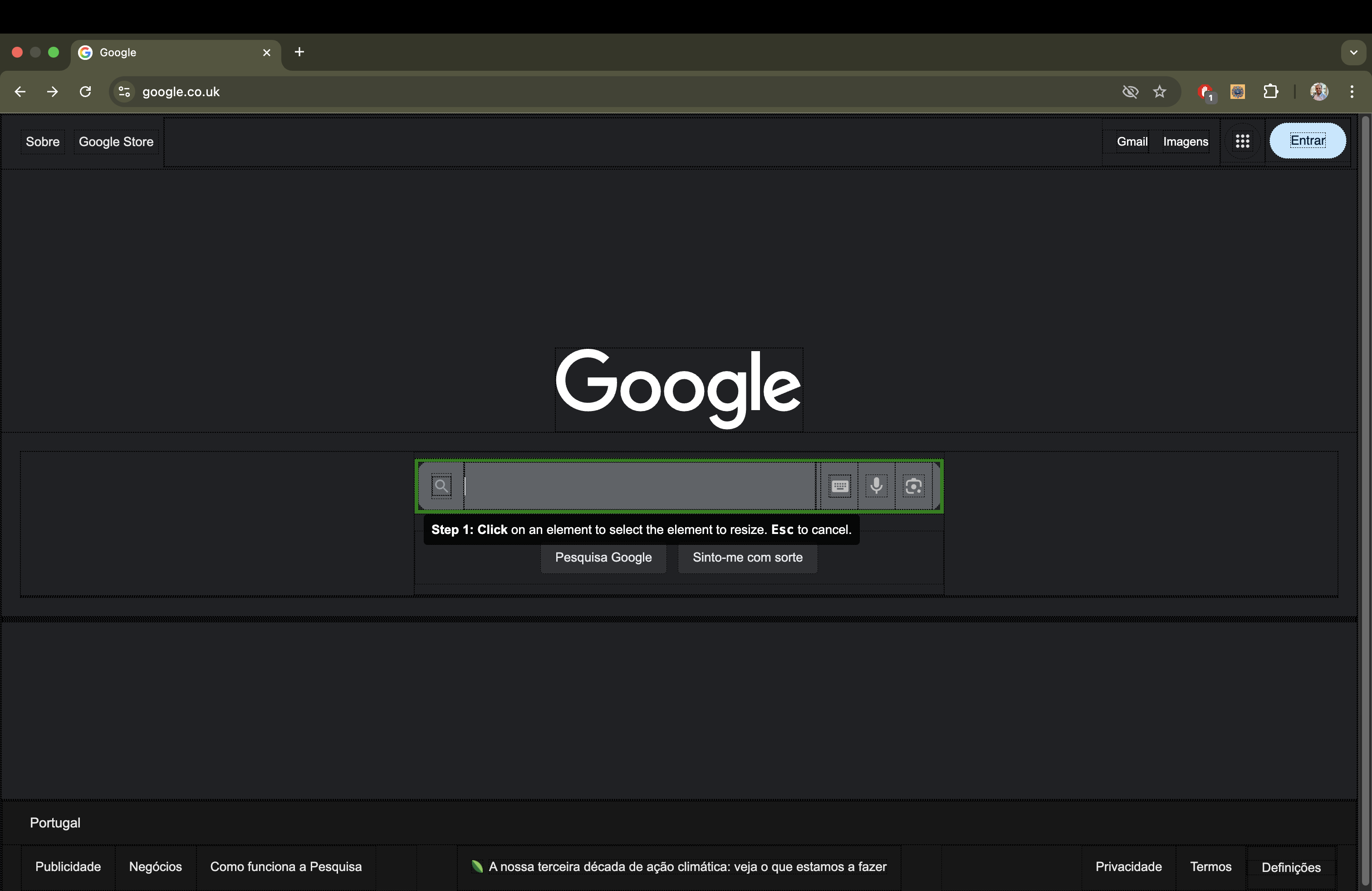 Google Homepage with a green box highlighting the search bar.